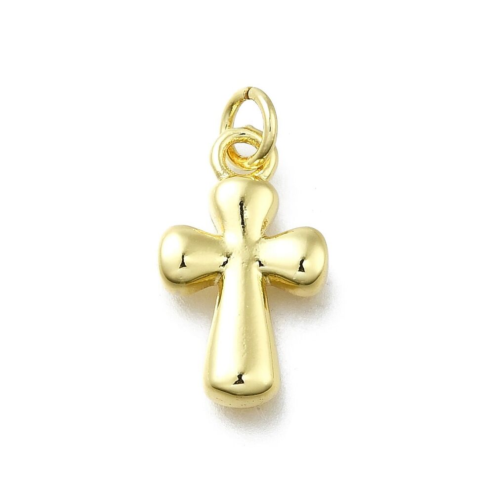 5182 10 Pcs Brass Mini Religious Cross Charms Golden Crucifix Christian